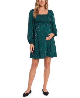 Women's Smocked Babydoll Long Sleeve Mini Dress - Motherhood