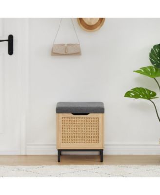 Storage Chest with Foam Pad Seating Cushion, Natural Rattan 16in Storage Bench Organizer