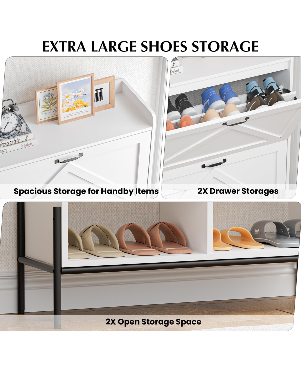 gaomon Shoe Cabinet with 2 Flip-Up Drawers, Hidden Shoe Storage Cabinet with Open Storage for Entryway, Hallway, Bedroom, Shoe Organizer Cabinet with