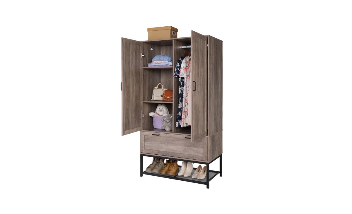 Slickblue Fch Mdf & Particleboard Triamine Veneer 2 Doors 1 Pump Wooden Wardrobe Grey