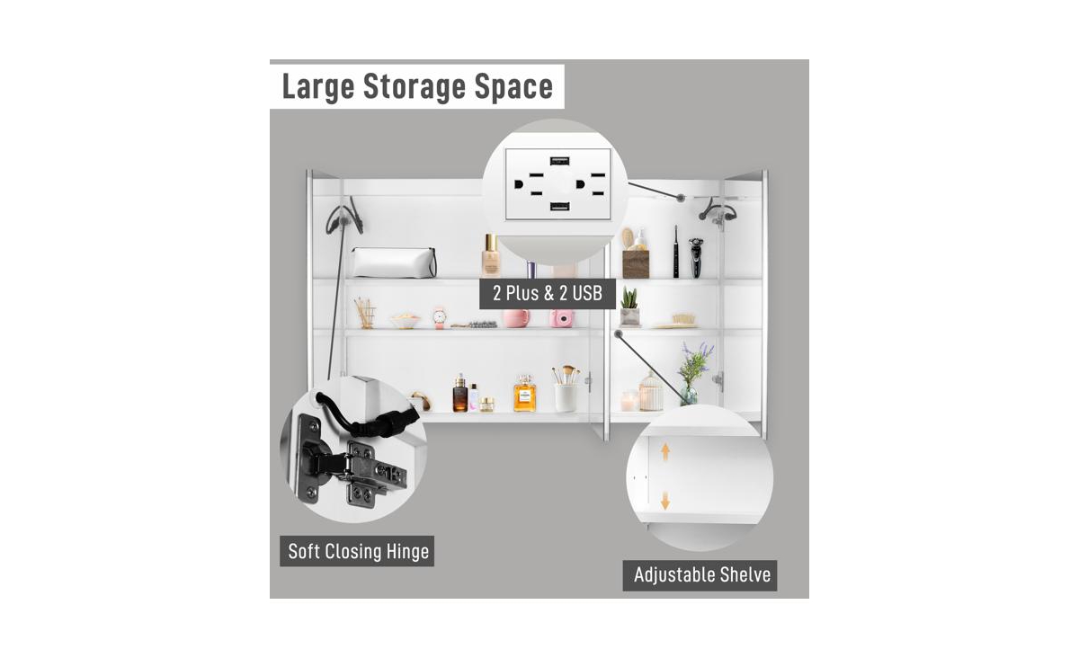 Slickblue Led Bathroom Wall Cabinet with Three Doors – Elegant Mirror Storage Cabinet - White