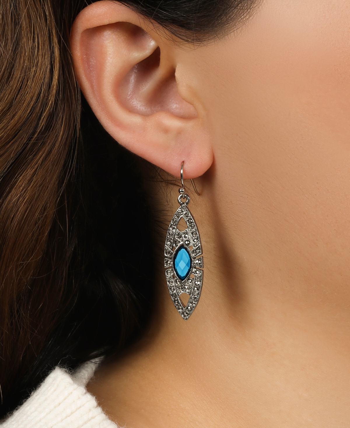 2028 Epoxy Faux Marcasite Stone Drop Earrings In Blue