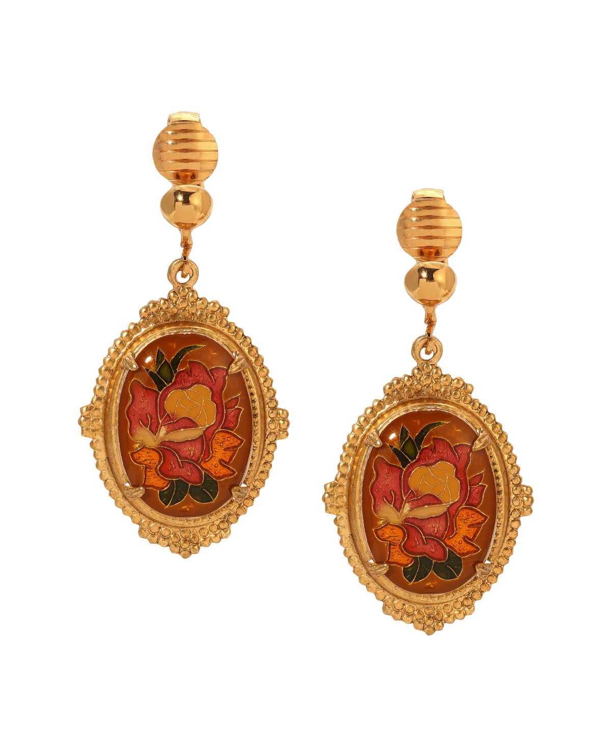 2028 Enamel Oval Floral Clip Earrings In Pink