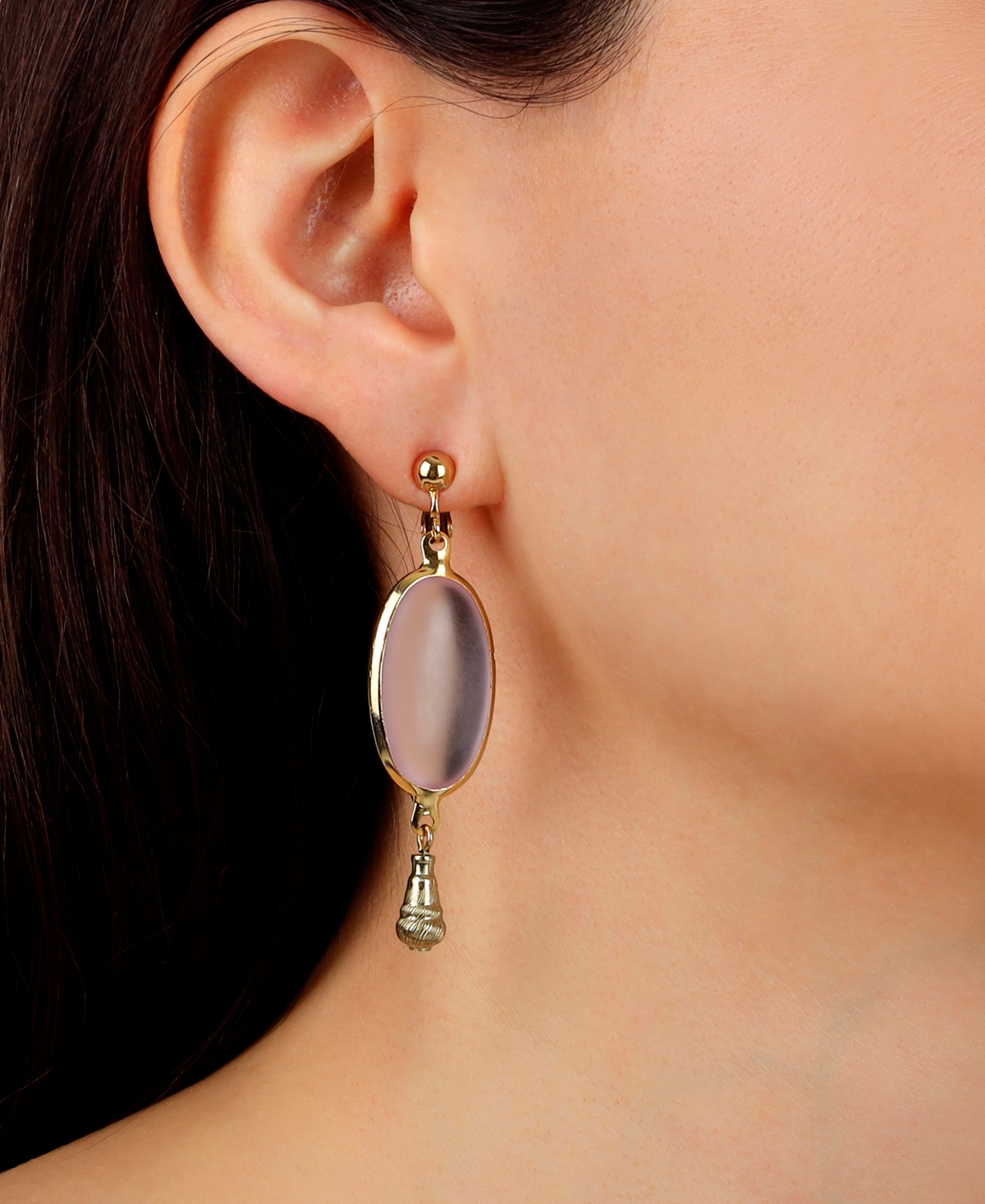 2028 Gold-tone Glass Oval Clip Earrings In Pink