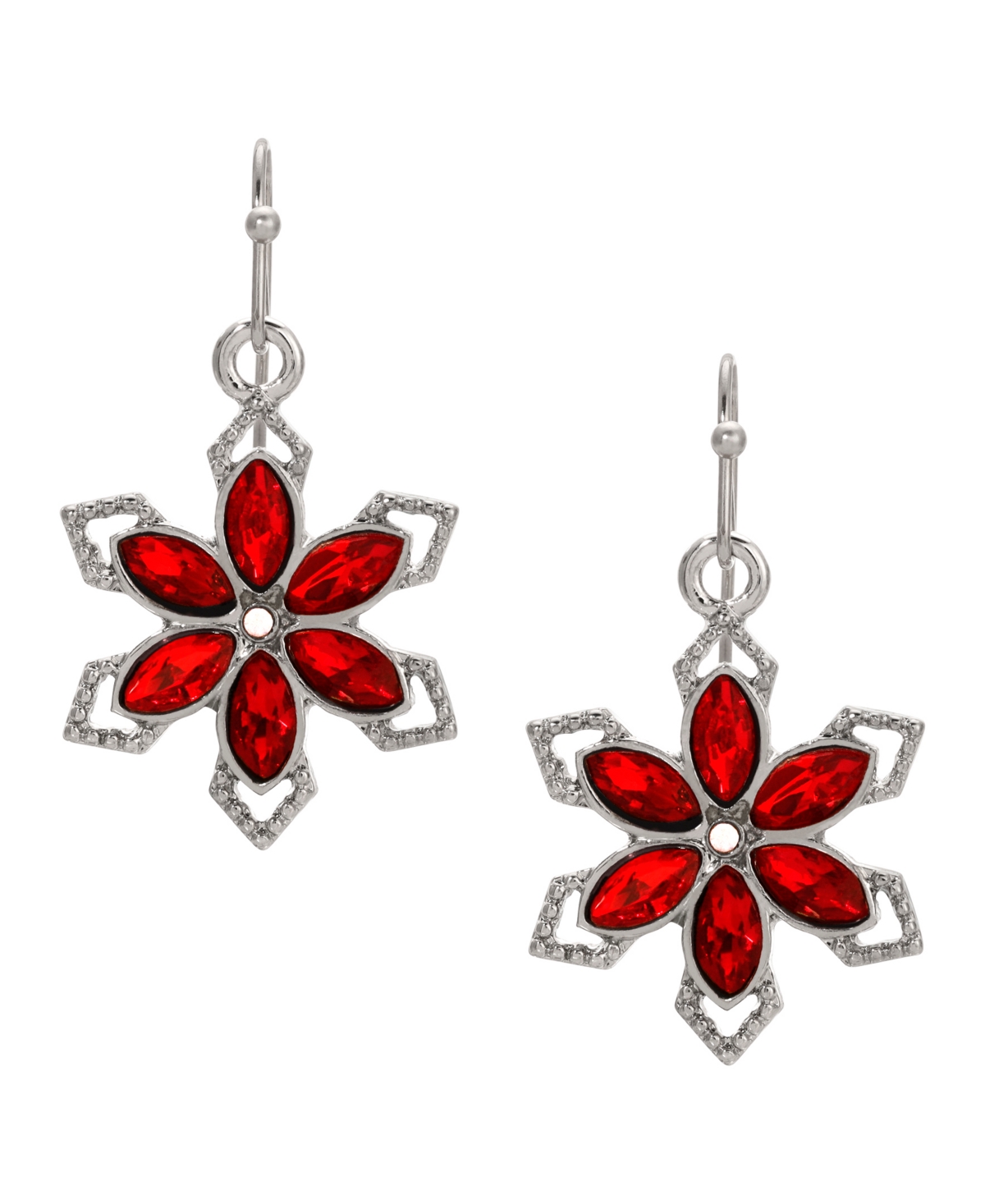 2028 Crystal Flower Drop Earrings In Red