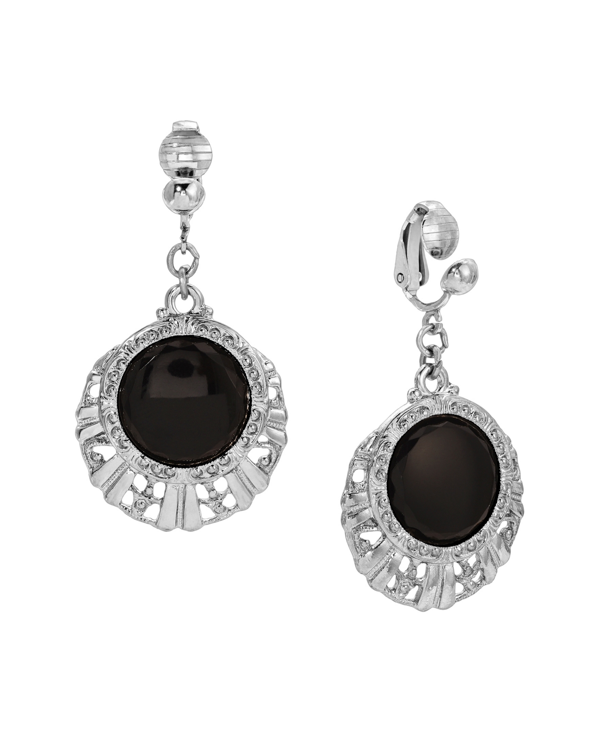 2028 GLASS ROUND FILIGREE CLIP EARRINGS 