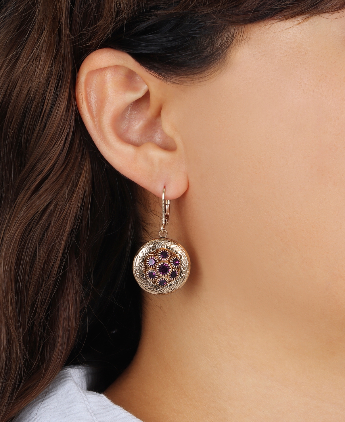2028 Gold-tone Crystal Round Drop Earrings In Purple