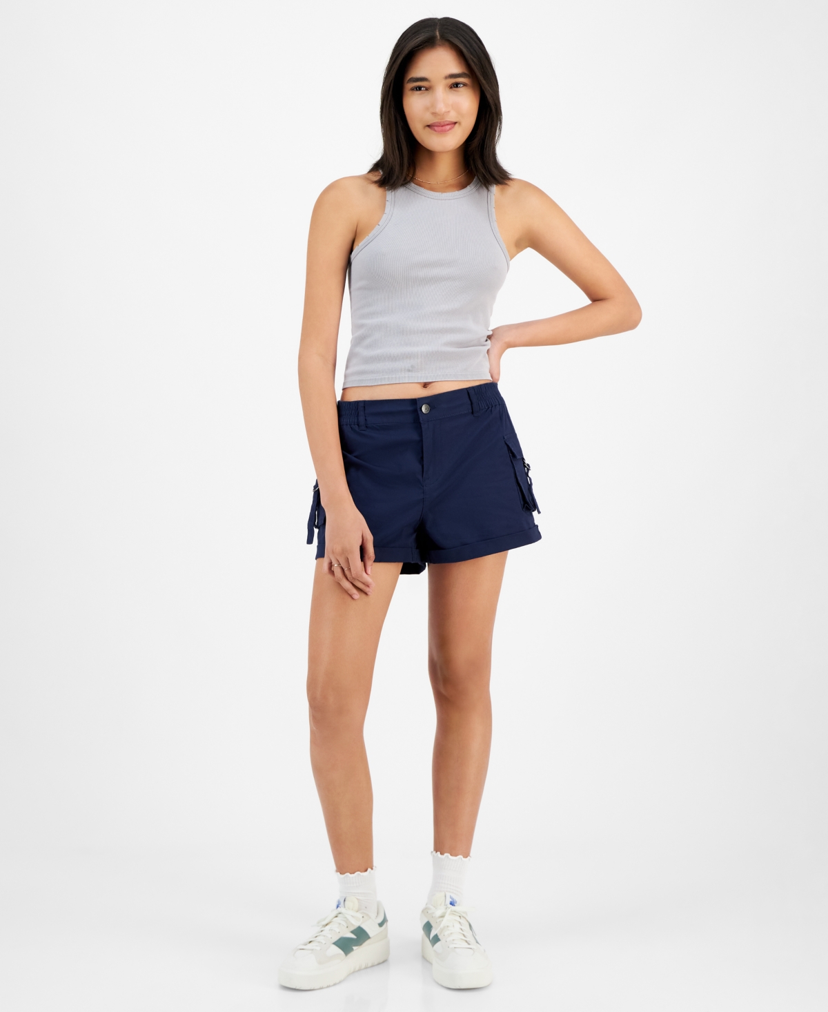 Juniors' Cargo Cuffed Shorts - Grey Hawk