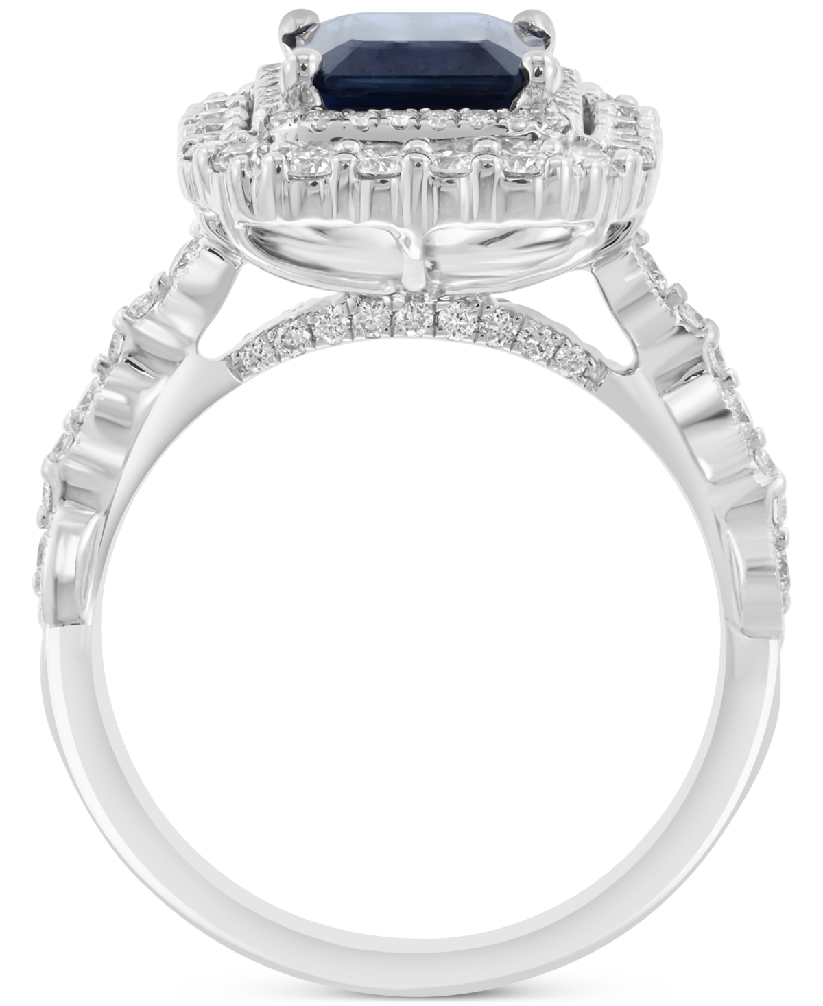 Effy Collection Effy Emerald-cut Blue Sapphire (2-3/8 Ct. T.w.) & Diamond (7/8 Ct. T.w.) Double Halo Ring In 14k Whi In Sapphire