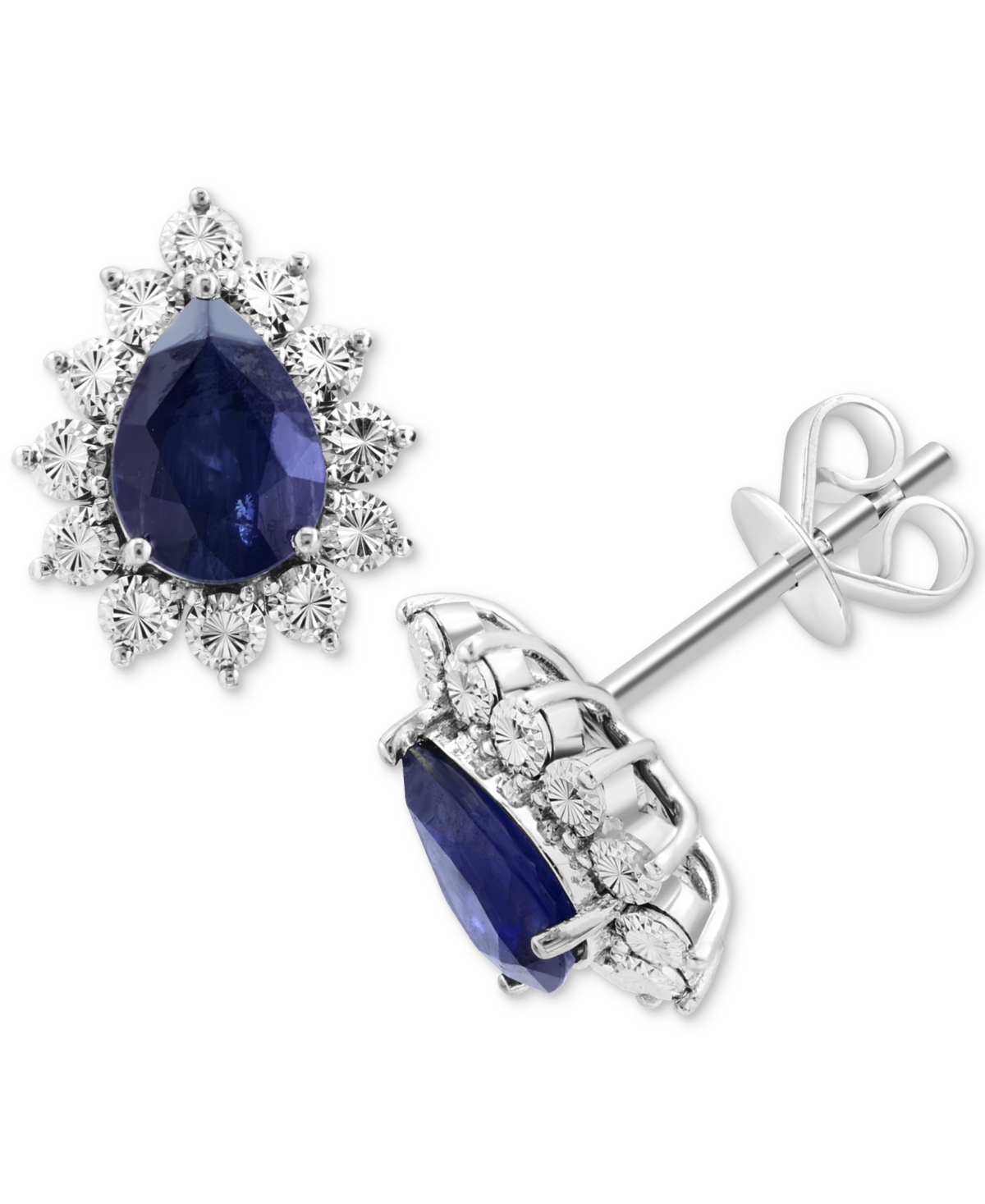 Shop Effy Collection Effy Sapphire Halo Stud Earrings (5/8 Ct. T.w.) In 14k White Gold