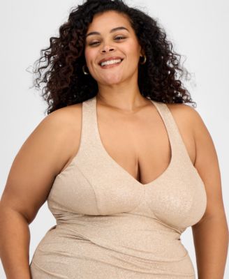 Trendy Plus Size V-Neck Sleeveless Glitter Gown, Created for Macy's