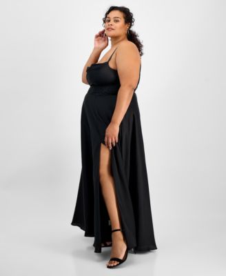B Darlin Trendy Plus Size High-Slit A-Line Satin Gown, Created for Macy's