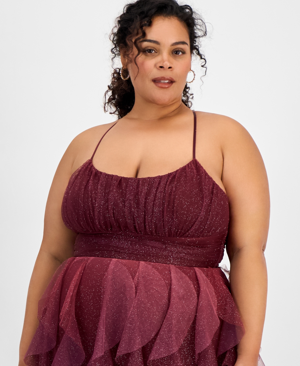 Pear Culture Trendy Plus Size Glitter Mesh Ball Gown In Burg,pink