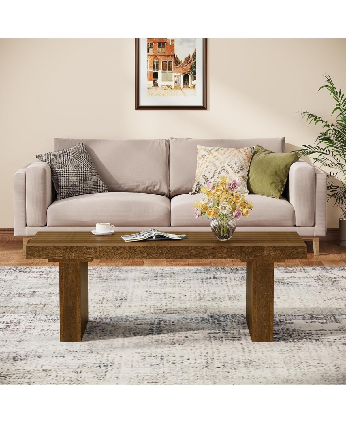 Tribesigns Rectangle Coffee Table: 47.24-Inch Wood Modern Coffee Table Cocktail Table for Living Room, Farmhouse Coffee Table Center Table Tea Table w