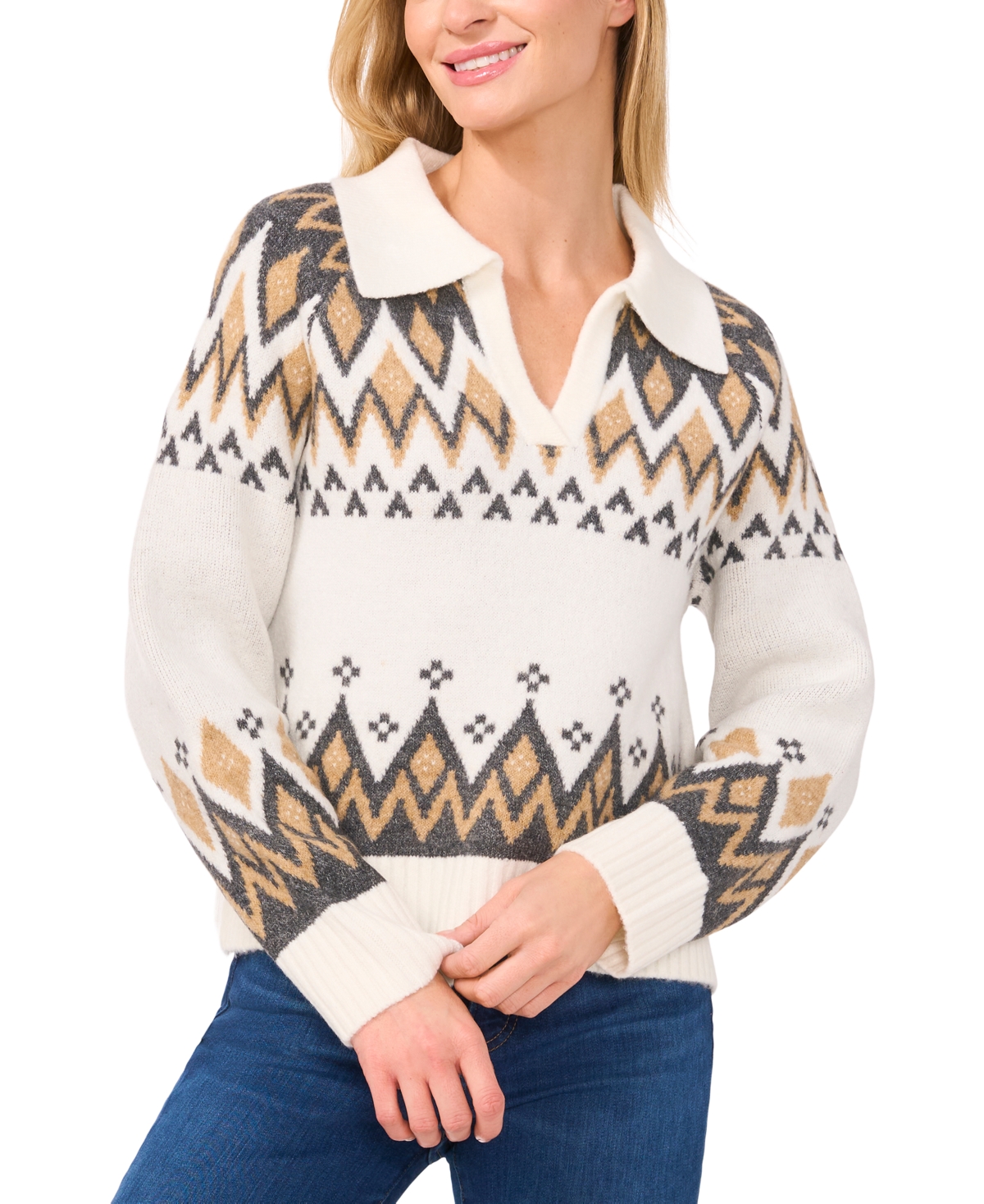 Women's Collared Fair Isle Sweater - Blushing Bride