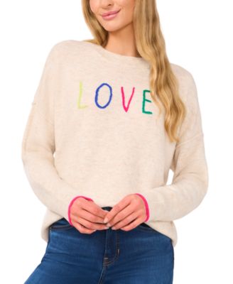 CeCe - Women's Love Embroidered Crewneck Sweater