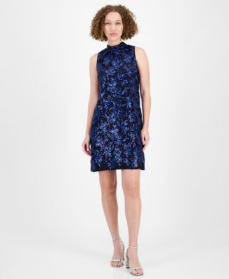 Robbie Bee - Women's Sequinned Mock-Neck Sheath Dress