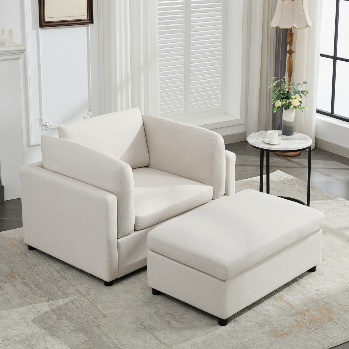 Streamdale Furniture Modern Oversized Armchair with Ottoman, Single Sofa with Lumbar Support, Accent Chair, Reading Chair for Bedroom, Living Room, Cr