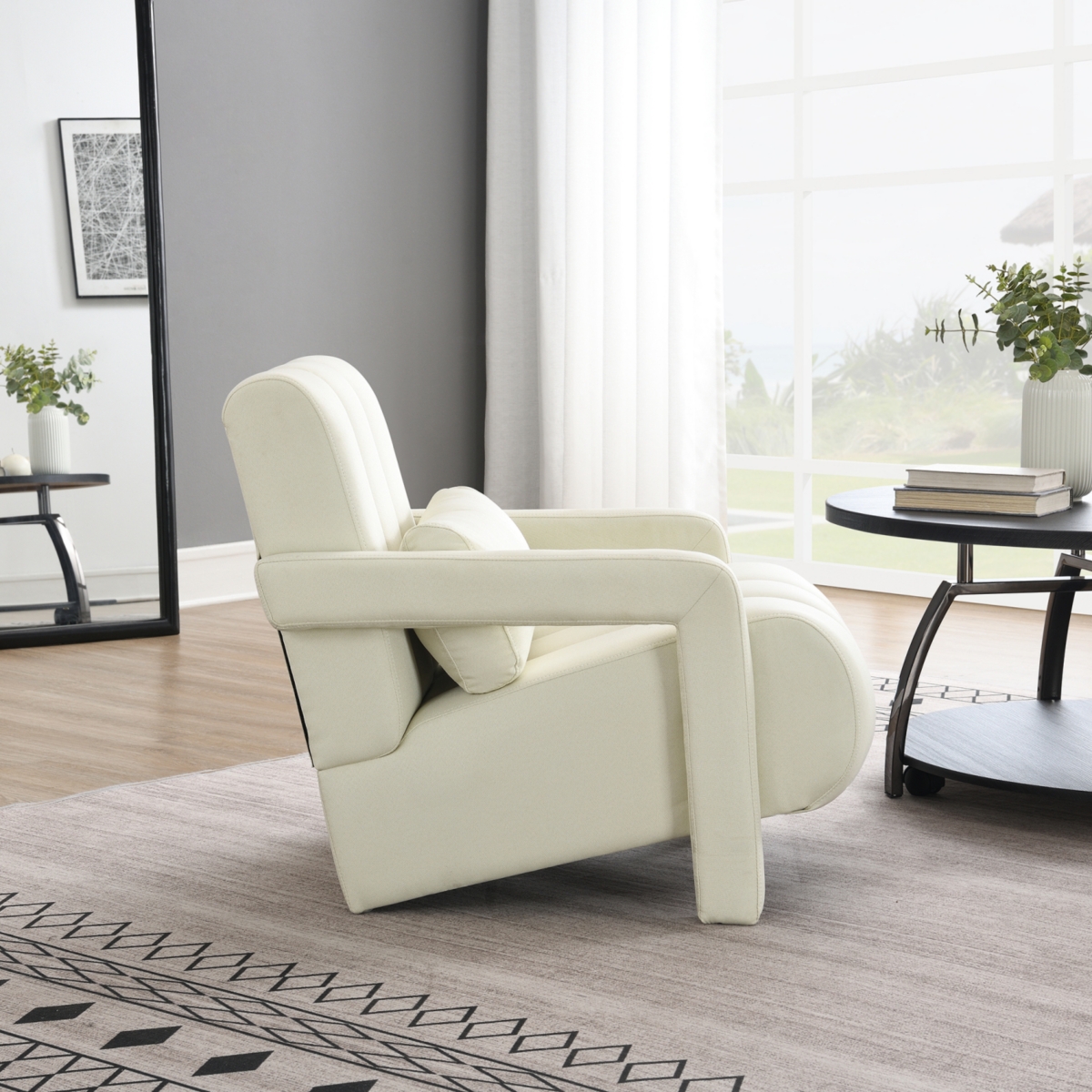 Streamdale Furniture Modern Upholstered accent chair, Comfortable Linen Fabric with a pillow for Living room, bedroom. Linen,- Beige