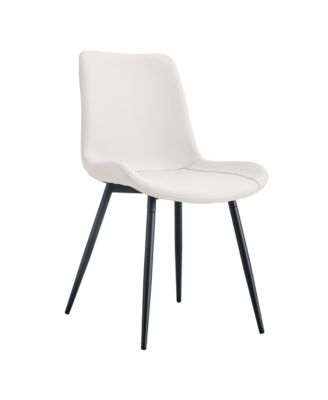 White Leather Dining Chair with Curved Cushion