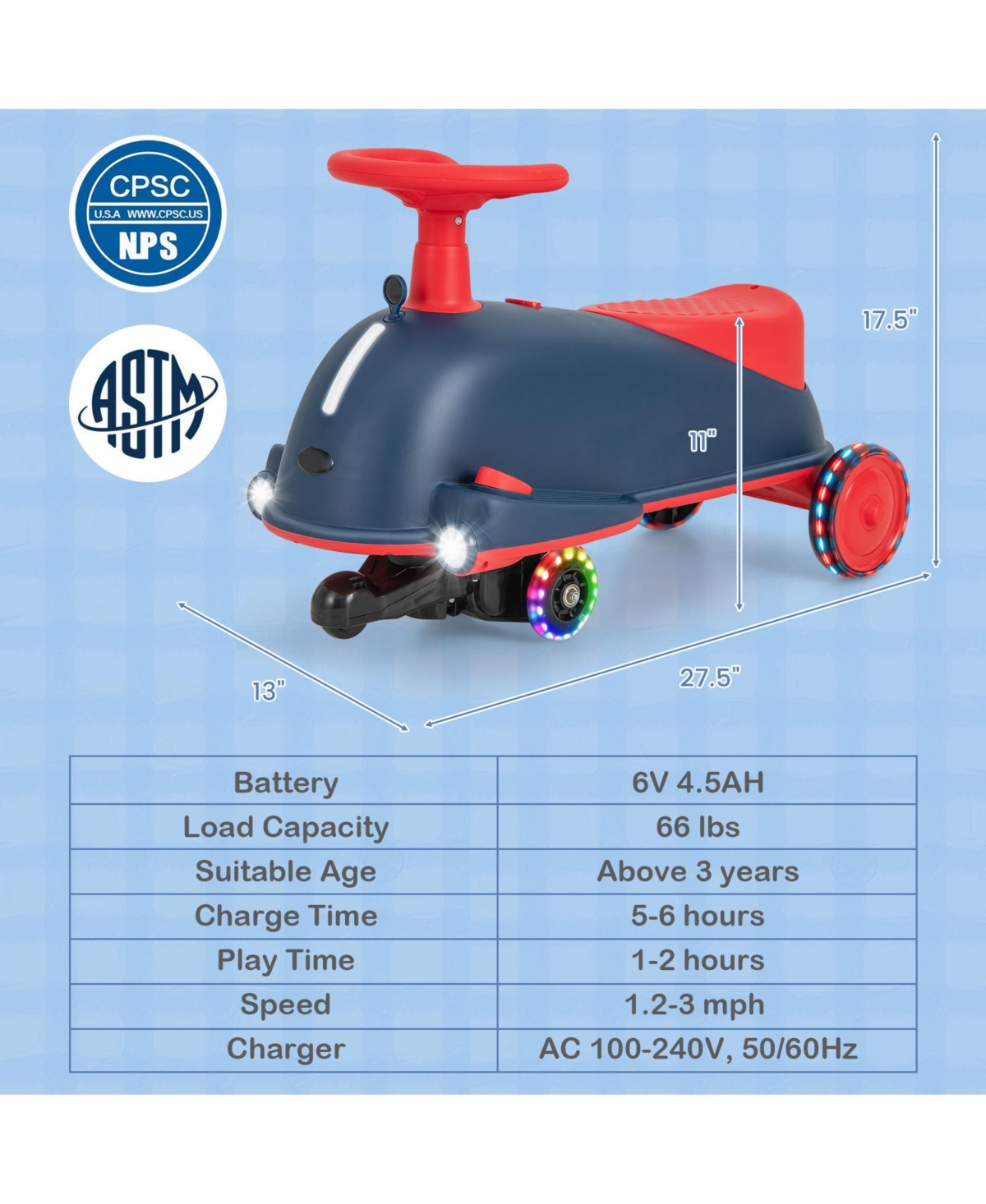 Hongge 6V Kids Ride On Drifting Wiggle Car 1 with Music and Pedal and Dolphin-like Design