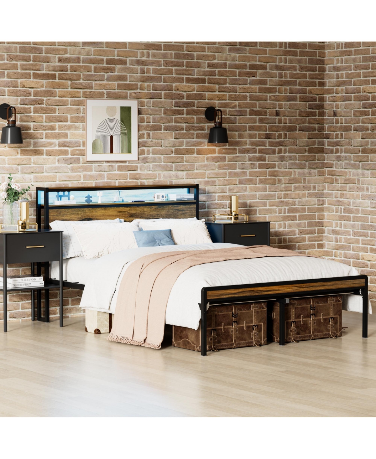 Slickblue Heavy-Duty Metal Bed Frame with Headboard, Footboard, and Led Lighting for Ultimate Mattress Support