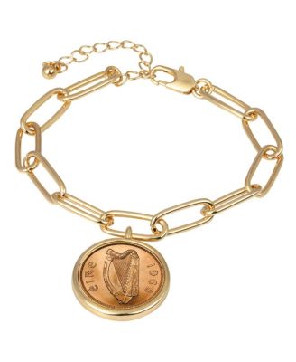 16461 Irish Penny Coin Goldtone Elongated Link Bracelet