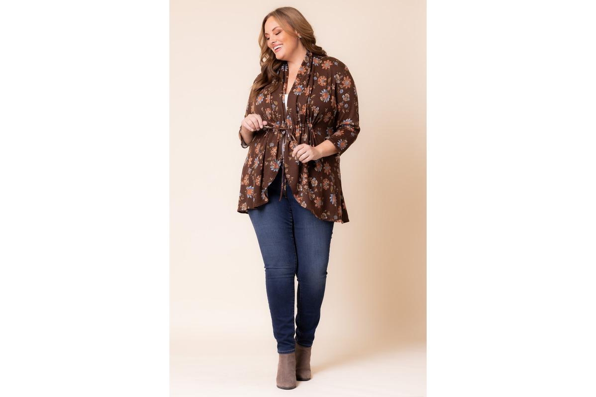 Kiyonna Plus Size Lori 3/4 Sleeve Cardigan with Drawstring Closure