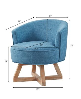Swivel chair with cross-shaped wooden base, Lounge chair with solid wood legs, 360freely Swivel chair, Classic linen Fabric for living room, bedroom, office, dresser -Light Blue