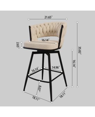 Bar Chair Suede Woven Bar Stool Set of 4,Black legs Barstools No Adjustable Kitchen Island Chairs,360 Swivel Bar Stools Upholstered Bar Chair Counter Stool Arm Chairs with Back Footrest, (White