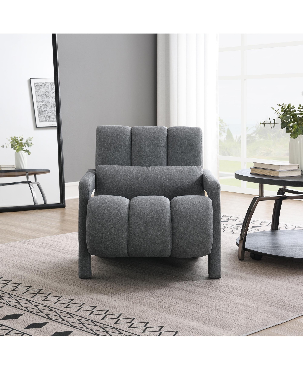 Streamdale Furniture Modern Upholstered accent chair, Comfortable Linen Fabric with a pillow for Living room, bedroom.Linen, Dark Grey