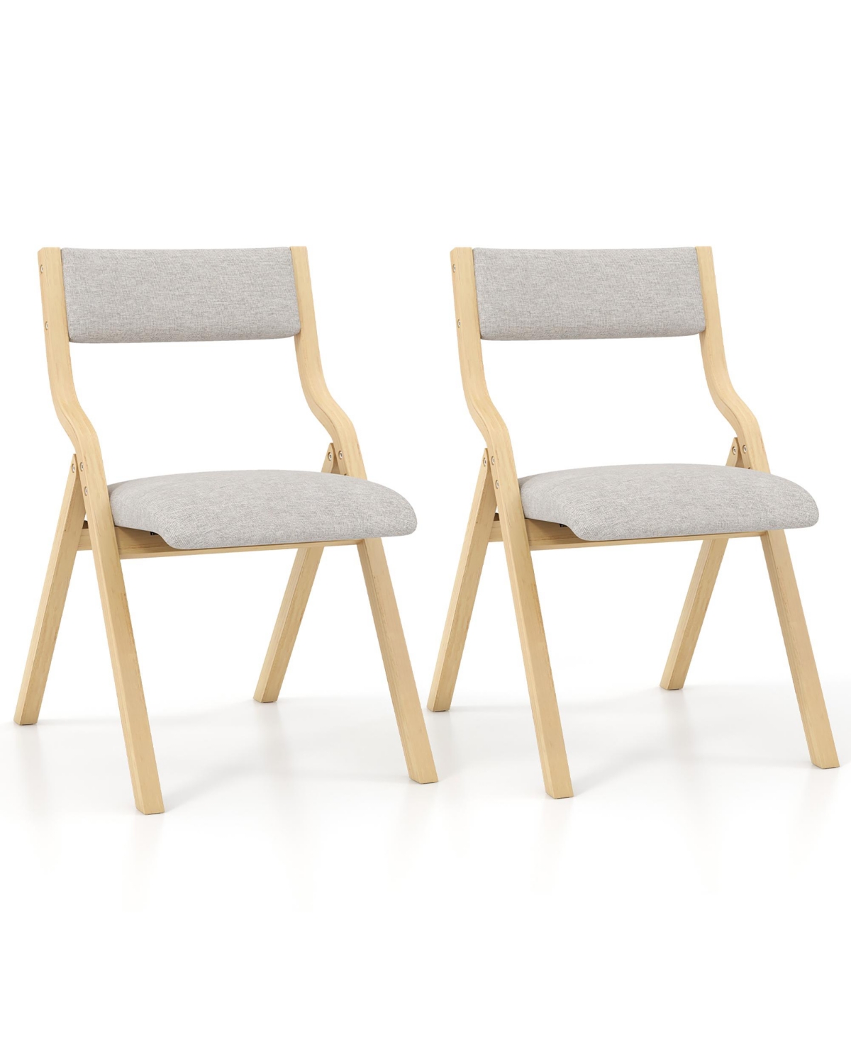 Gymax Folding Dining Chairs Set of 4 Wooden Table Chairs w/ Padded Seat Modern- Grey+natural