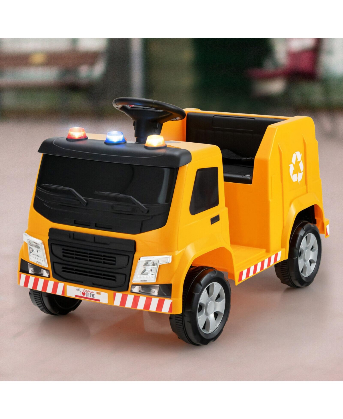 Hongge 12V Kids Ride-On Garbage Truck with Warning Lights and Recycling Accessories