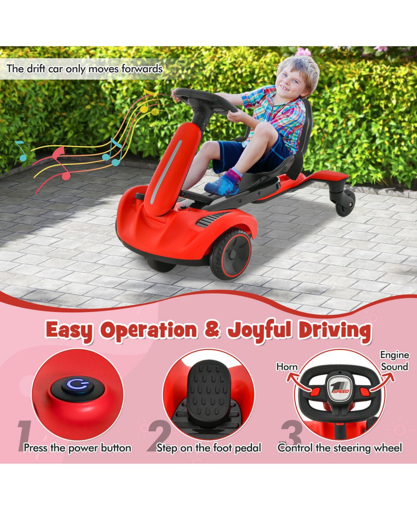 Детская игрушка HONGGE 6V Kids Ride-On Drift Car with 360-Degree Spin and Adjustable Heights, Ages 3+ — фото 10