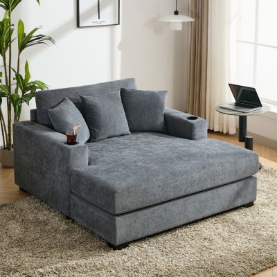 Oversized Chaise Lounge Sofa with Amenities, Chenille Fabric