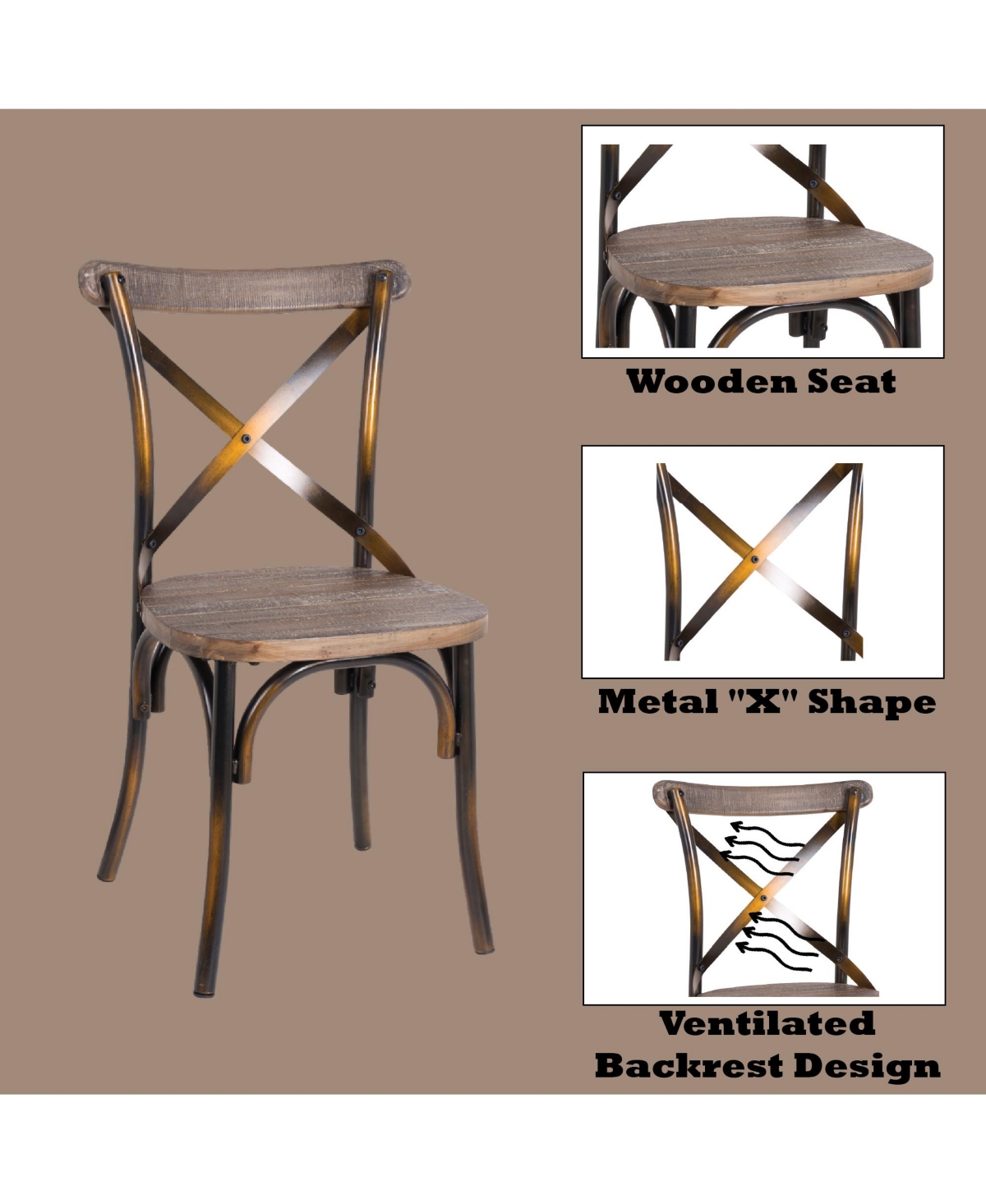 Streamdale Furniture Zaire Side Chair (1Pc) in Antique Copper & Antique- Oak