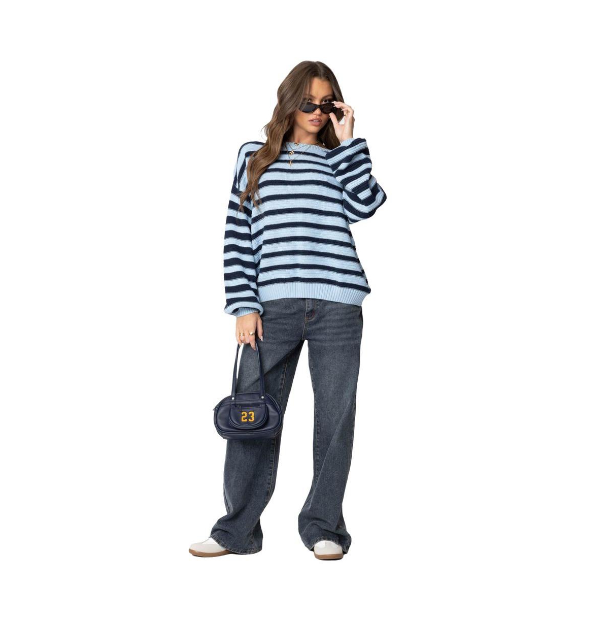 Edikted Women's Aerin Oversized Sweater - Blue-and-navy