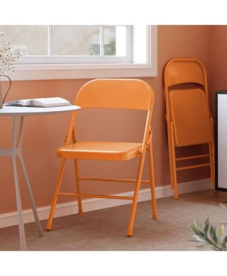 Folding Chairs Set of 2, Foldable Chairs with Metal Frame Hold Up to 350 Pounds, Portable Orange Folding Chairs