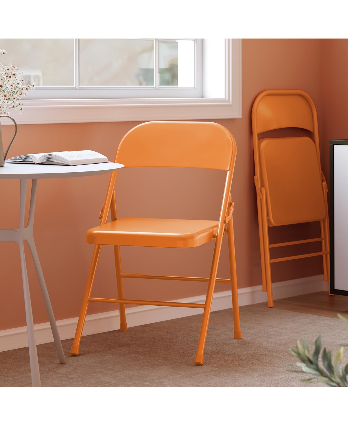 gaomon Folding Chairs Set of 2, Foldable Chairs with Metal Frame Hold Up to 350 Pounds, PortableFolding Chairs - Orange