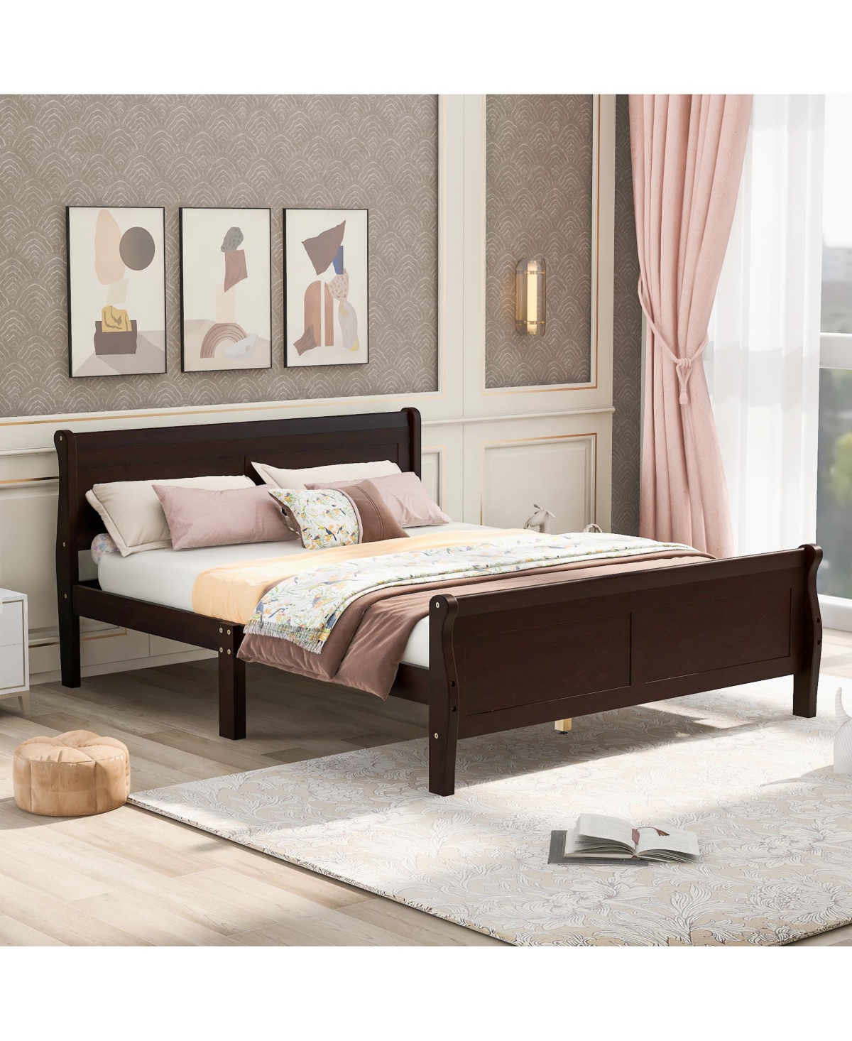 Slickblue Wood Platform Bed with Headboard and Sturdy Wooden Slat Support for Enhanced Mattress Stability