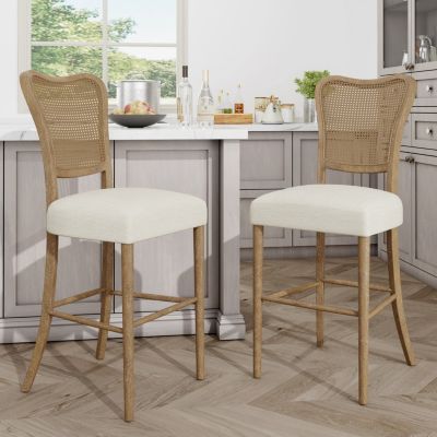 Vintage Cane-Detailed Bar Stool: Comfort and Elegance United Set of 2