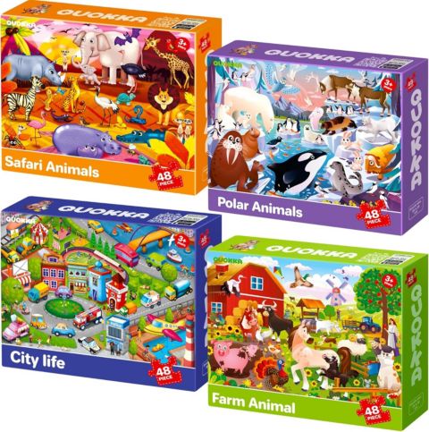 Детские игрушки Quokka Animal 48-Piece Puzzles, 4-Pack, Ages 4+, цвет: Анималистичный