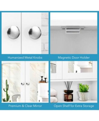 Bathroom Wall Mount Mirror Cabinet Organizer-White