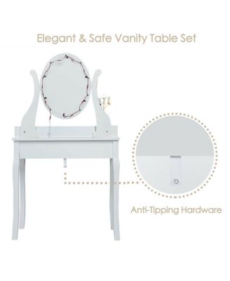 10 Dimmable Lights Vanity Table Set with Lighted Mirror and Cushioned Stool
