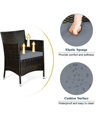 4 Pieces Comfortable Outdoor Rattan Sofa Set with Glass Coffee Table-Gray