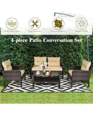 4 Pieces Patio Rattan Free Combination Sofa Set with Cushion and Coffee Table