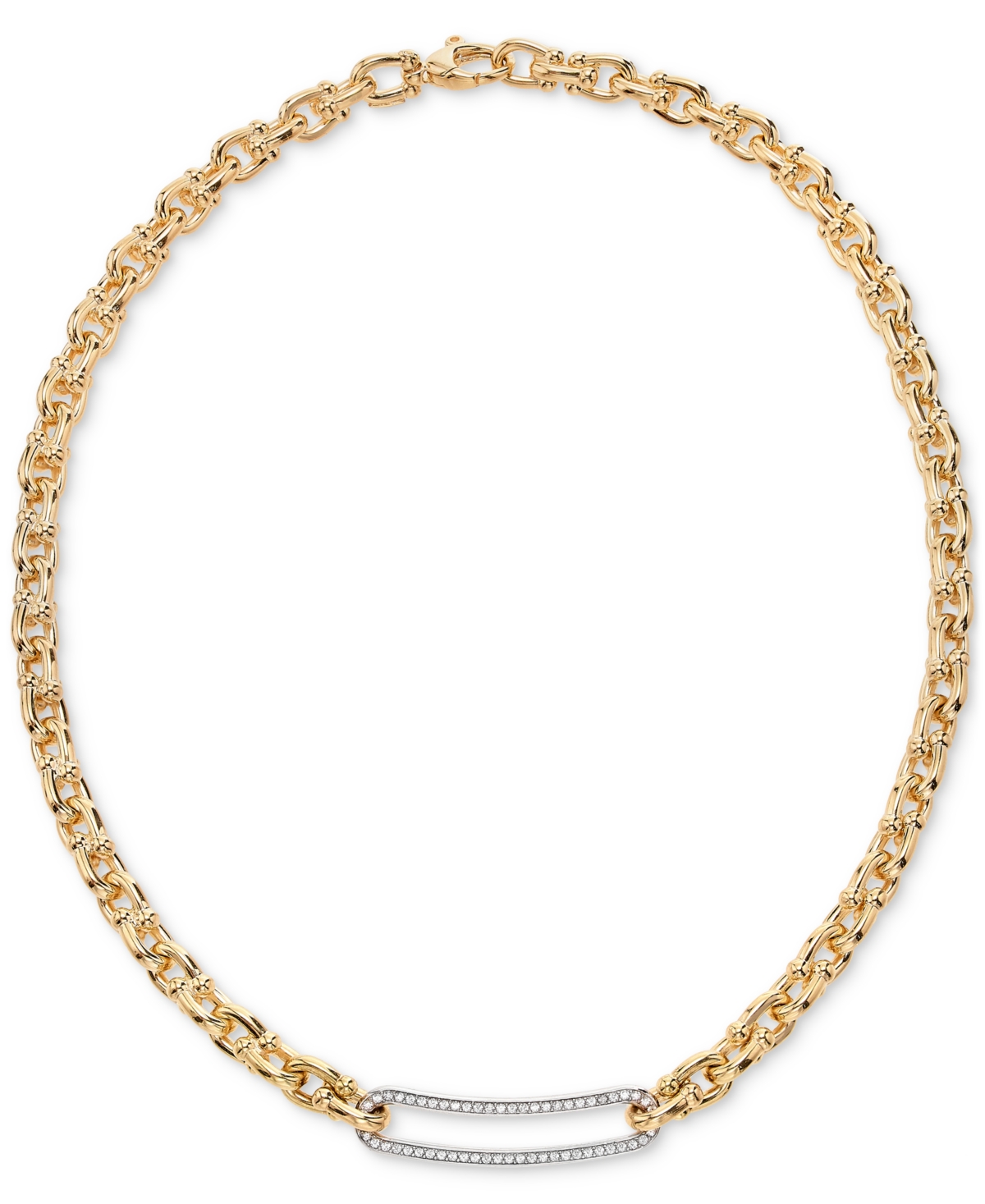 Diamond Bar Horseshoe Link 18" Collar Necklace (5/8 ct. t.w.) in Sterling Silver & 14k Gold-Plate - Sterling Silver  Gold-Plate