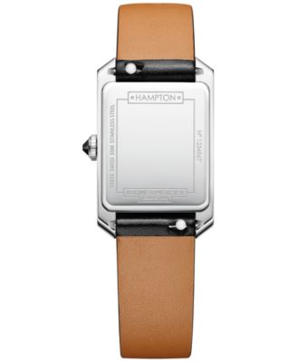 Women's Swiss Hampton Black Leather Strap Watch 35x22mm