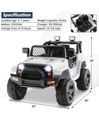 12V Kids Ride On Truck with Remote Control and Headlights-White