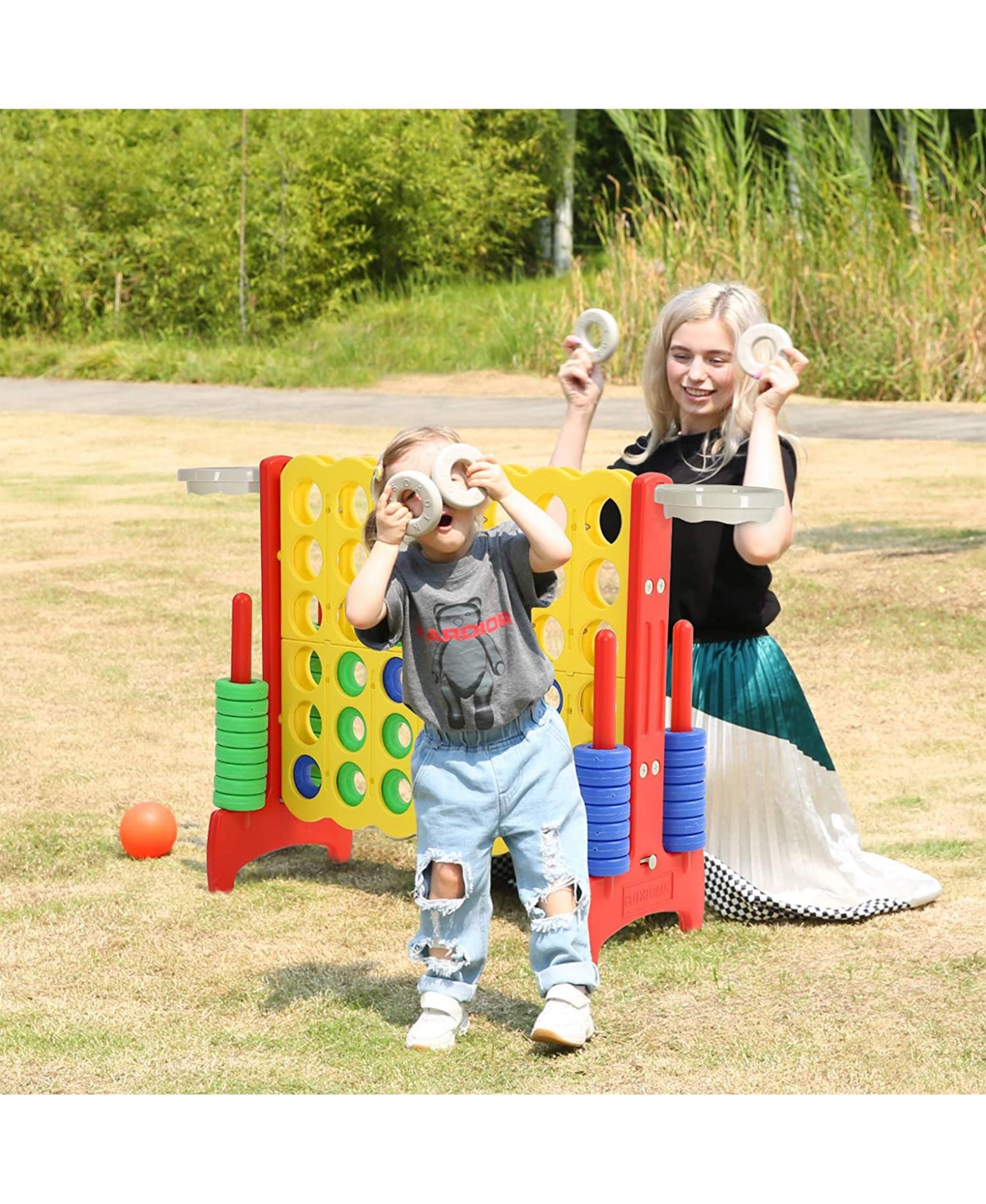 Sdadi Giant 33 Inch 4-In-a-Row Game and Basketball Game for Kids, Yellow and Red - Yellow and red